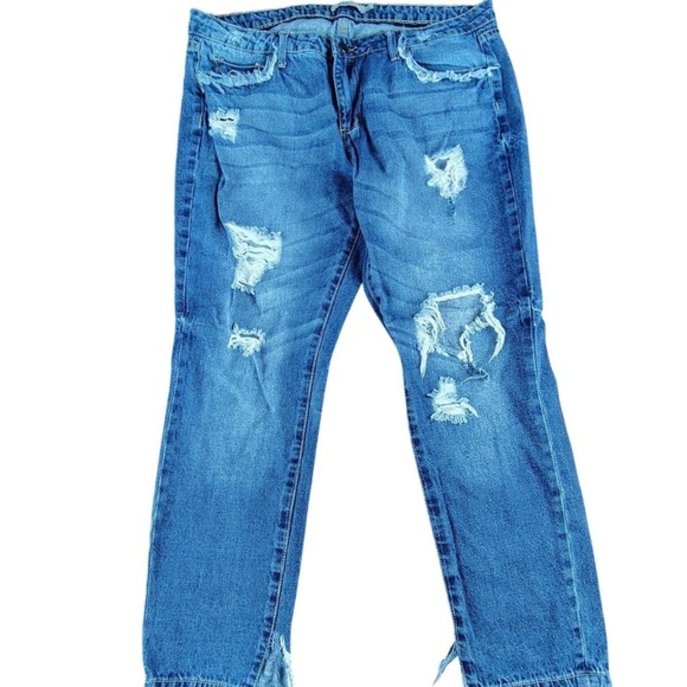 JustFab Womens Distressed Boyfriend Jeans Blue Denim Ripped Frayed Size 30‎
